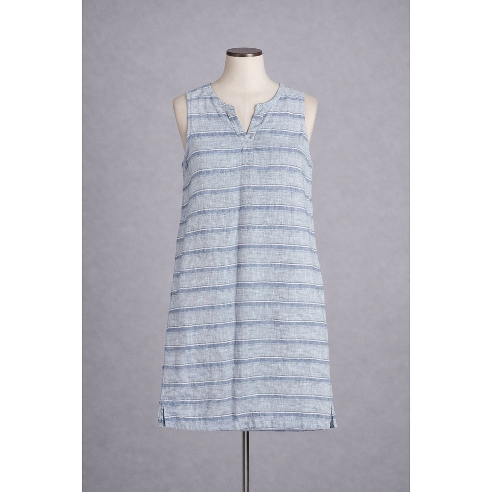 Habitat Dress Womens XS Blue Linen Sleeveless Striped Shift Tunic Lagenlook‎